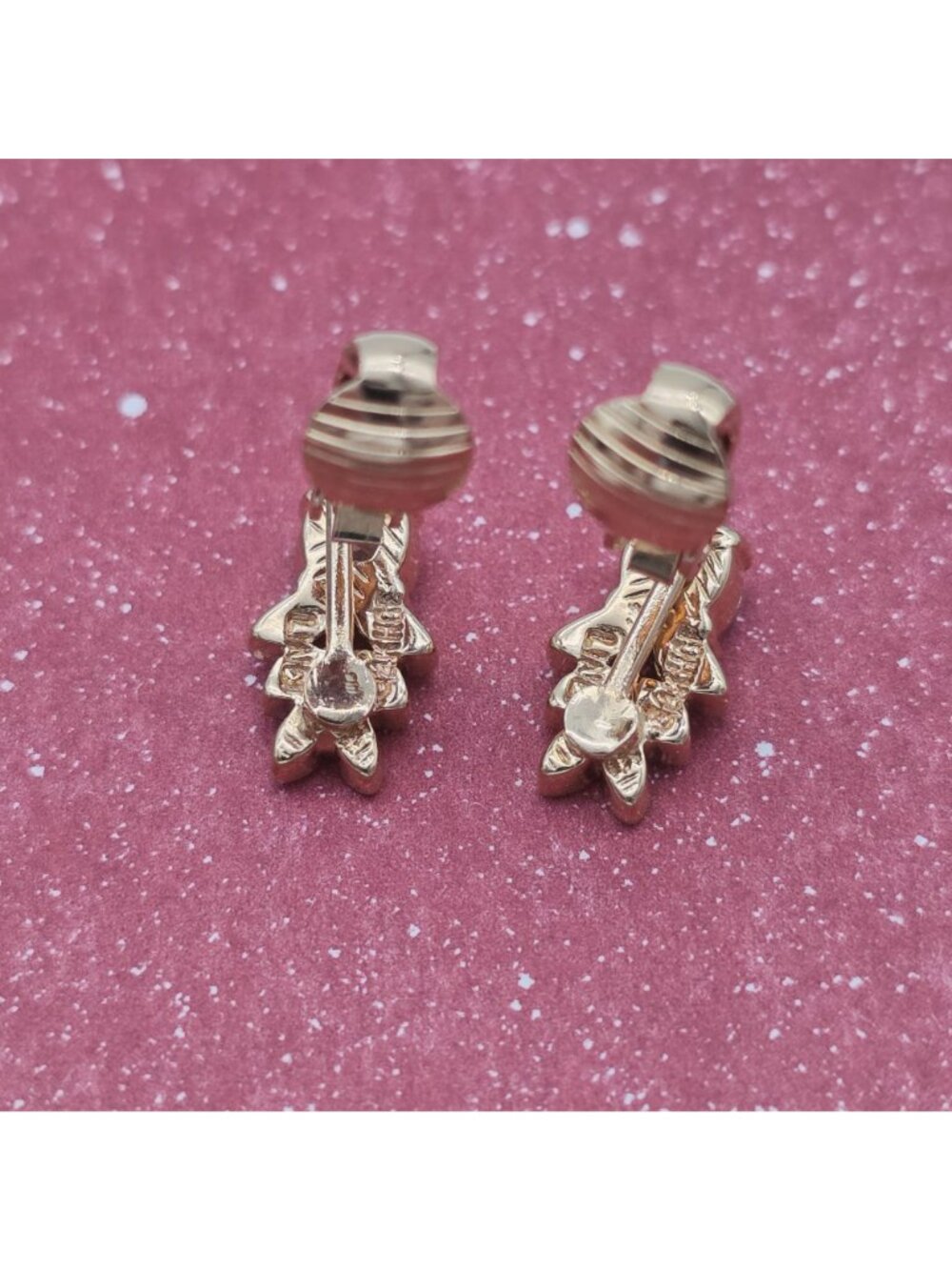 14K HGE Gold Plated Cubic ZirconiaPost Earrings Floral Leaf by Lind Vintage - Picture 6 of 9